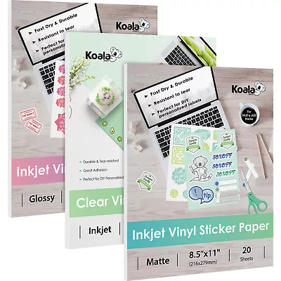 Lot 20-100 KOALA Printable Vinyl Sticker Paper Glossy/ Matte/ Clear Inkjet Laser • $46.99