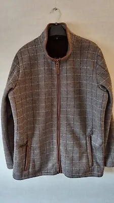 Cotton Traders Fleece Jacket Brown Herringbone Zip Up Casual Warm Men’s UK L • £14.99