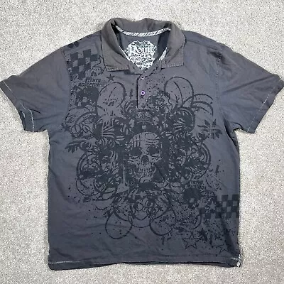 Point Zero Affliction Style Cross AOP Polo Shirt Men’s L Gray MMA Goth Cyber Y2K • $27.94