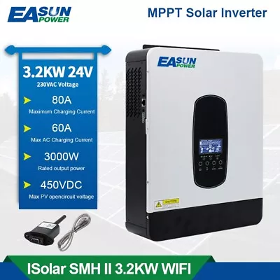 Easun Power 3KW Solar Hybrid Inverter Off Grid Inverter 24V 80A MPPT Charger • £298.80