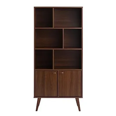 Milo Mid-Century Modern Bookcase With Six Shelves And Two Doors • $212.64