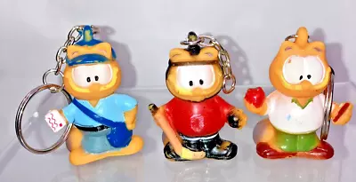 Lot 3 Garfield Ring Keychain Rubber Squishy Hockey Mailman Food One Ring Missing • $9.95