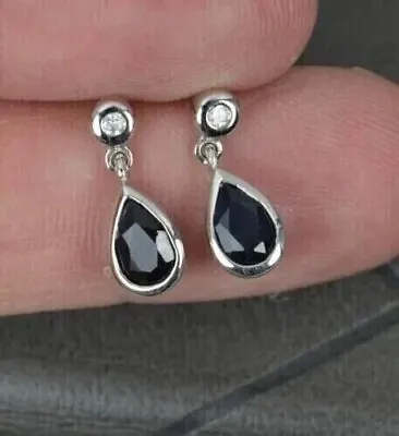 4Ct Pear Cut Simulated Black Spinel Drop & Dangle Earrings 14K White Gold Plated • $67.49