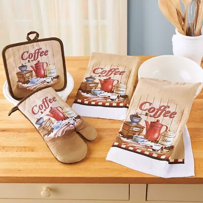 4-Pc Set Coffee Lovers Theme Kitchen Dish Towels Potholder & Oven Mitt • $21.98