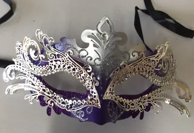 Couples Mask Purple And Silver Fancy Dress Christmas Mardi Gras Men’s Women’s • £9.99