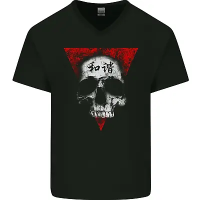 Peace Harmony Skull Gothic Biker Motorbike Mens V-Neck Cotton T-Shirt • £8.99