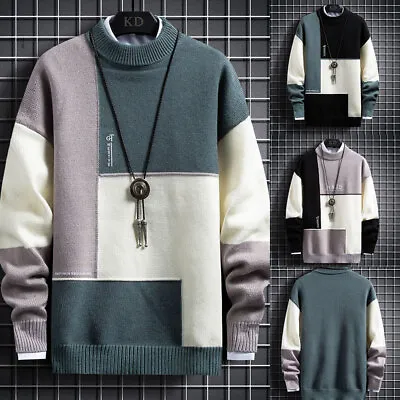 Cashmere Sweater Men Turtleneck Pullover Patchwork Slim Fit Top Knitted Jump ) • $23.67