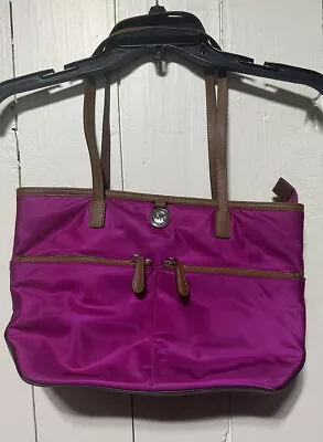 Michael Kors Fuchsia Pink & Orange Tote Handbag Purse Nylon + Leather Handles • $31.99