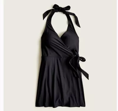 J Crew Womens Plus Halter Wrap Swim Dress Black  Size 0 One Piece • $25