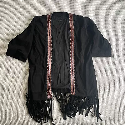 Vintage Women’s Muubaa London Black Suede Embroidered Kimono Jacket Size 8 • $14.99