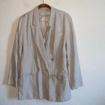 Amanda Smith 100% Linen 10 Khaki Long Slouchy Trench Coat Jacket Blazer Button • $22.56