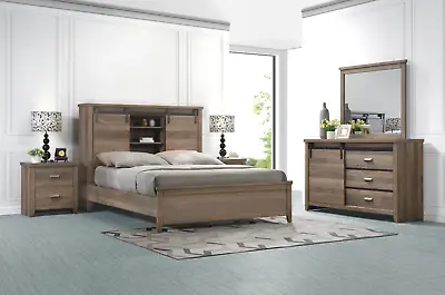 NEW Modern Queen King 4PC Bedroom Set Rustic Brown Farmhouse Furniture Bed/D/M/N • $1269.99