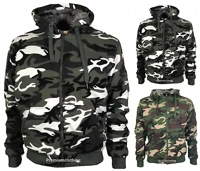 Mens Womens FUR Fleece LINED Camouflage Thick Thermal Jacket Hooded Fur Sherpa • £19.99