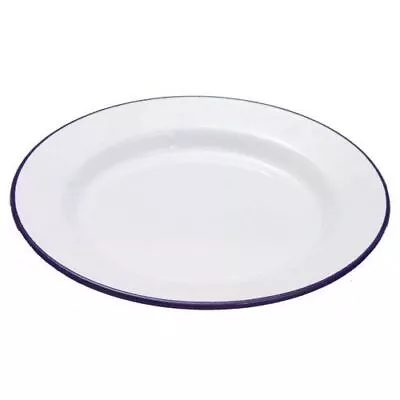 Classic Enamel Dinner Plate Baking Roasting Camping BBQ Pie Plate Blue Rim • £4.99