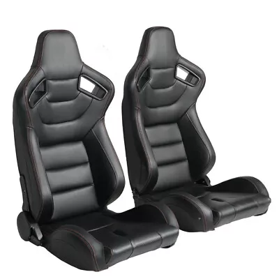 2 X Universal Car Racing Seats PVC Leather With 2 Sliders Sport Seats Black • $349