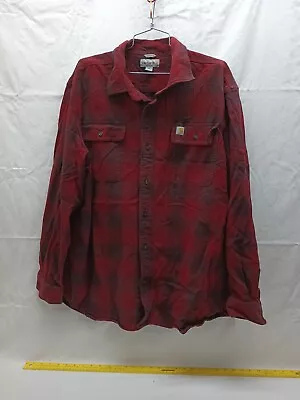 Carhartt Flannel Shirt Mens XL Red Button Up Plaid Logger Original Fit Outdoor • $27.95