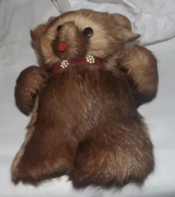 Vintage Real Fur Teddy Bear Brown Mink? Hand Made Adorable Not Jointed Soft 9  • $34.99