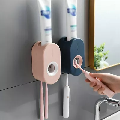 Toothbrush Holder Automatic Toothpaste Dispenser Bathroom Wall-mounted Rack • $14.23