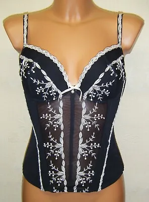 £19.89 • Buy Panache Madison Basque Size 30DD Masquerade Black Ivory Lace Padded Plunge Bra
