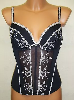£19.89 • Buy Panache Madison Basque Size 30DD Masquerade Black Ivory Lace Padded Plunge Bra