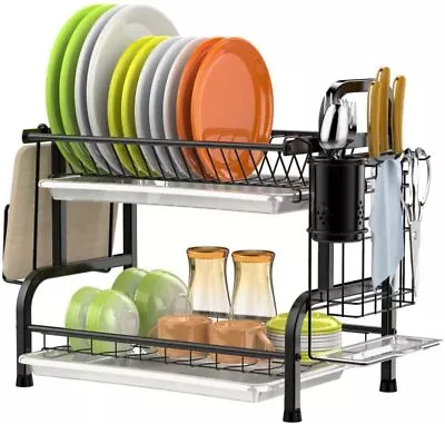 Kitchen Dish Cup Drying Rack Utensil Drainer Dryer Tray Cutlery Holder Organizer • $27.99