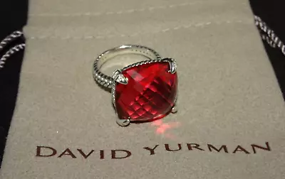 David Yurman Sterling Silver 20mm Chatelaine Ring Pink Tourmaline &Diamond S7.75 • $324