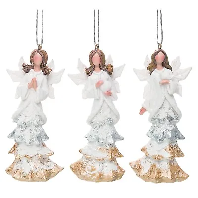 Set/3 Poinsettia Angel Bird Heart Ornament White Gold Silver Christmas D�cor • $12.21
