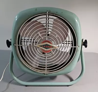 Vintage MCM Lasko Aqua Blue Metal Portable Fan - Working - See Video • $35