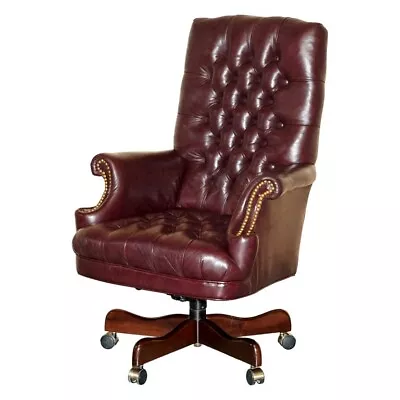 Vintage High Back Chesterfield Heritage Leather Office Captains Swivel Chair • £2350