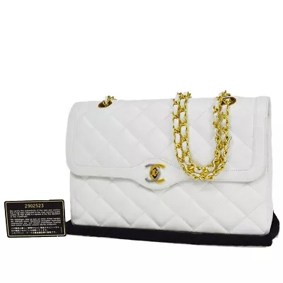 CHANEL PARIS CC Matelasse Chain Shoulder Bag Leather White GHW Vintage 645RC964 • $2052