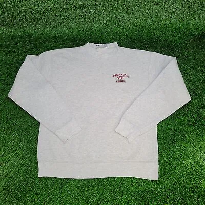 Vintage Champion X Virginia-Tech Sweatshirt M 20x24 Gray Small-Logo Embroidered • $14.99