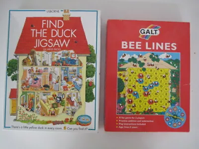 Galt Bee Lines Fun Games Box & Instructions Used Usborne Duck Jigsaw Puzzle 24 P • £17.99