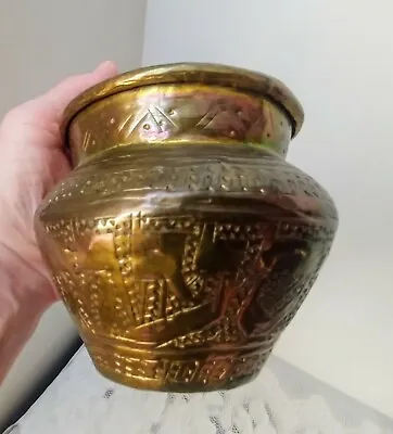 Antique Hand Made Middle Eastern Dovetailed Brass Engraved Planter Pot • $57.95