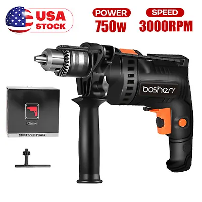 750W Electric Corded Hammer Drill Brushless Variable Speed 1/2  3000PRM Tool Bit • $35.99