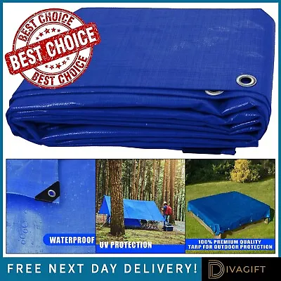 Blue Tarpaulin Waterproof Cover Heavy Duty Waterproof Camping Sheet Cover New • £5.65