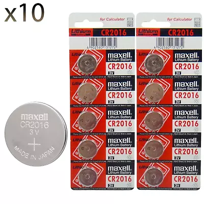 10 X Maxell CR2016 3V Lithium Car Key Fob Batteries 2016 Watch Battery UK NEW • £4.79