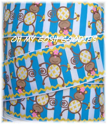 1.5 Monkey Mud Pie Stripes Flower Chevron Grosgrain Ribbon Brown 4 Hairbow Bow • $0.99