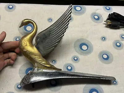 Vintage Ford 51 Chrome Gold Flying Swan Metal Hood Ornament Truck Packard 49-50 • $485