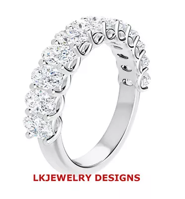 3.15 Ct Colorless Moissanite Oval Semi Eternity Wedding Band Ring • $3599