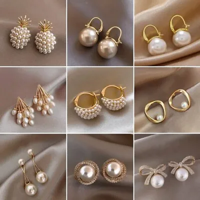 Fashion Pearl Zircon Crystal Bowknot Earrings Stud Women Wedding Jewellery Gift • $1.20