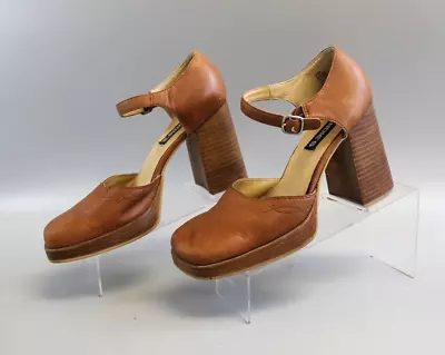 Vtg Candies Leather Platform Chunky Heels Womens Sz 8.5m • $119.99