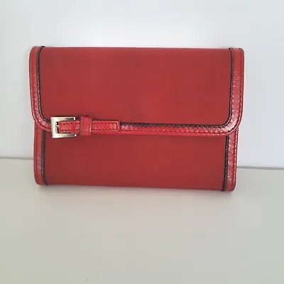 PRADA Vintage Tessuto Red Nylon Leather Logo Plate Wallet Small Trifold Compact  • $85
