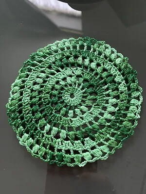 Vintage Green Hand Crochet Lace  Coaster Doilies Handmade  100% Cotton • £2.99