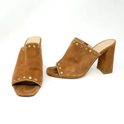 Pelle Moda Toni Genuine Suede Leather Open Toe Studded Embellished Mules Heels 6 • $17.50