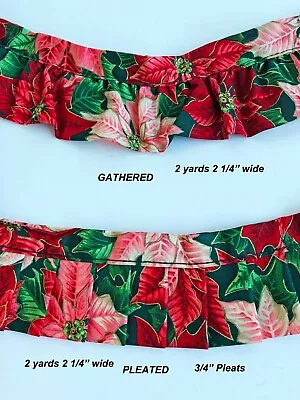 VTG 2 YDS Poinsettia Bias Binding Ruffle 2 1/4  Wide Fabric Gathered Trim Choose • $9.99