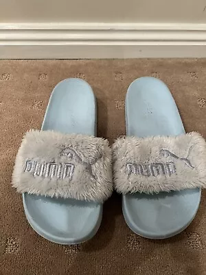 $80 • Buy Puma Faux Fur Slides Blue   Size 8 / 38   Great Condition 