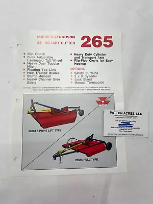 Brochure For Massey Ferguson 265 84  Rotary Cutter • $9