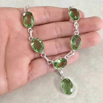 Natural Oval Green Peridot 925 Sterling Silver Necklace 22”-24” Jewelry • $22.99