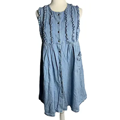 $34.97 • Buy Vintage Storybook Heirlooms Babydoll Dress S Blue Denim Button Up Pockets Ruffle