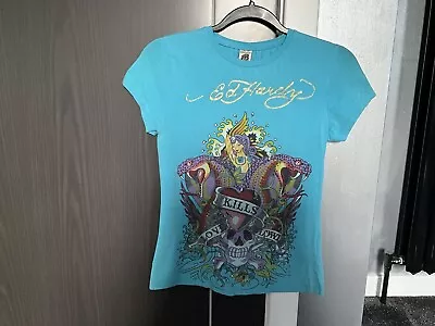 Ed Hardy By Christian Audigier Turquoise Blue T-shirt With Skull & Mermaid Print • £5